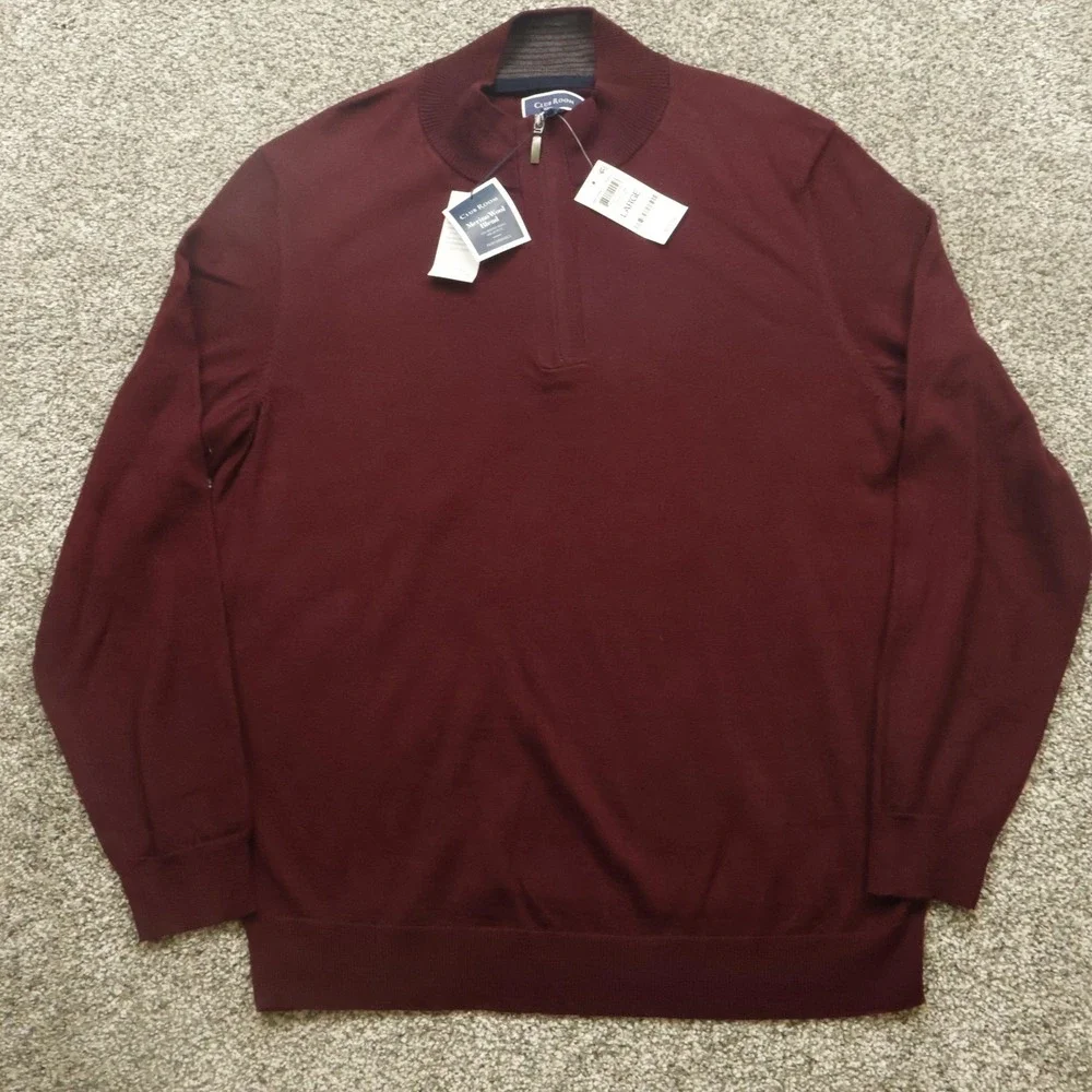 Club Room Sweater Mens Large 1/4 zip Merino Wool Pullover office Preppy Classic